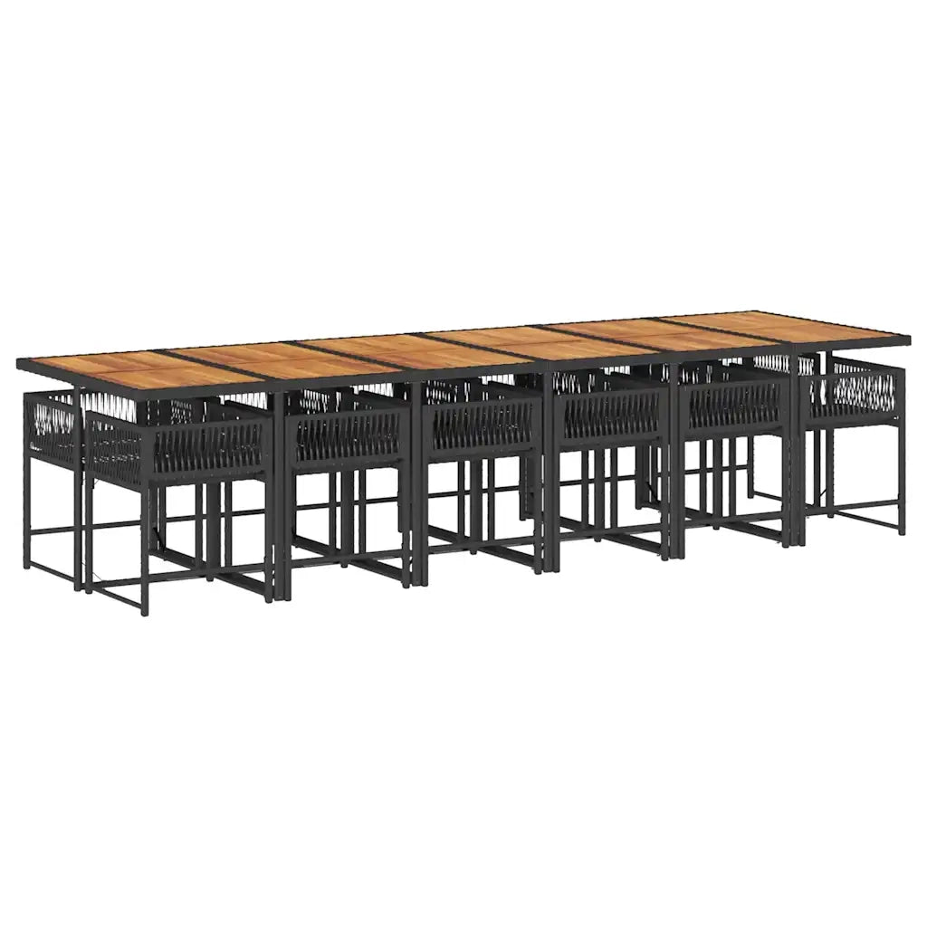 Set da Pranzo da Giardino 13pz con Cuscini Nero in Polyrattan