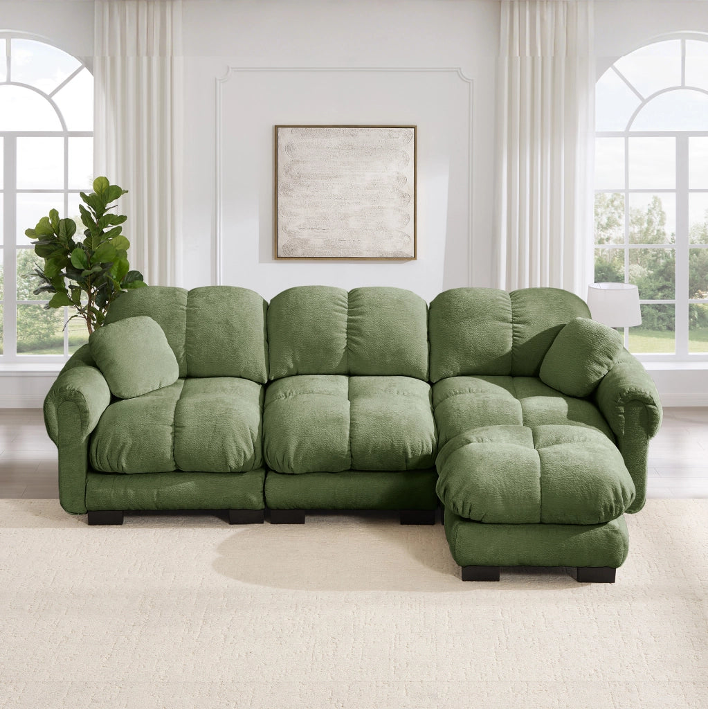 Divano modulare in chenille verde; 260x149x90 cm