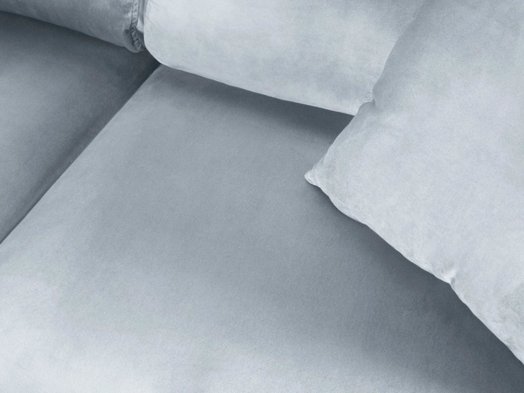 Cosmopolitan Design - Divano convertibile angolare sinistro con contenitore "Kyoto" 5 posti in velluto azzurro 