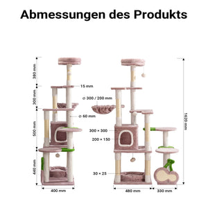 Fudajo Albero tiragraffi Ciliegia 162cm Rosa Con sisal, casetta per gatti e cucce