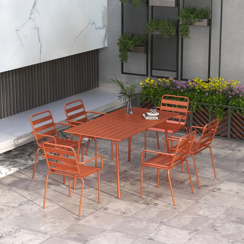 Set da pranzo da giardino 7 pezzi ¨C zephmum ¨C tavolo e 6 sedie impilabili in acciaio rosso