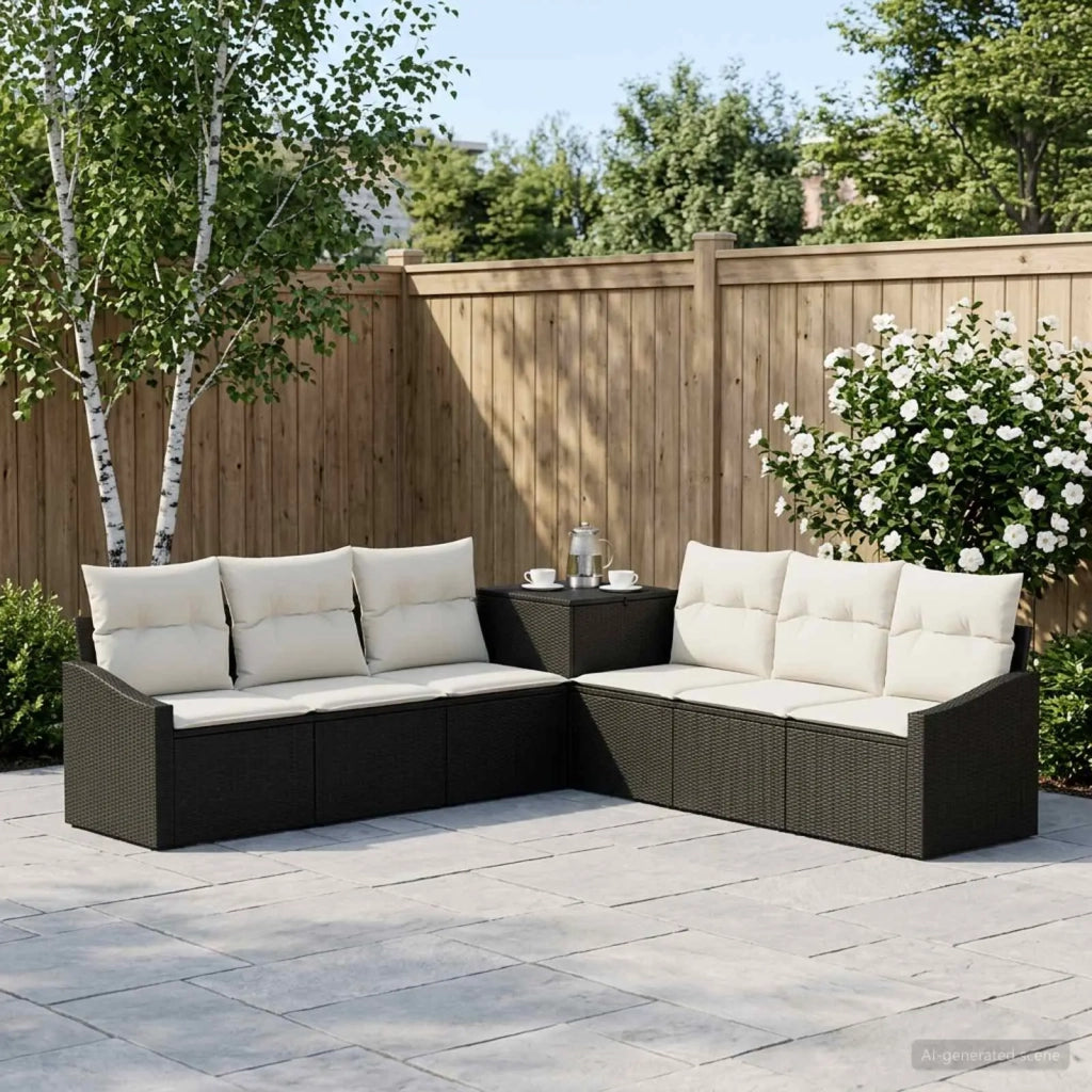 Set di divani 7 pz Nero e Bianco Crema 3448735