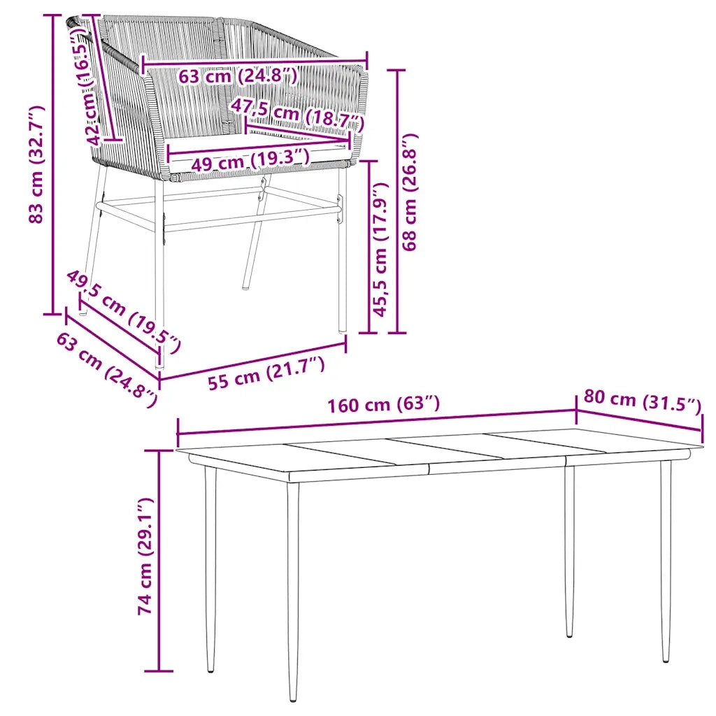 Set da Pranzo da Giardino 5pz con Cuscini Polyrattan Vetro 3334523
