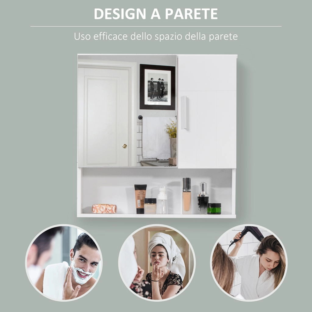SPECCHIERA BAGNO IN LEGNO A 2 ANTE E RIPIANO APERTO 54X15.2X55.3CM BIANCO