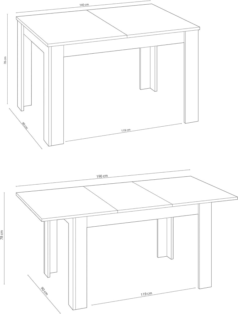 TAVOLO ALL.LE 90X140-190X78H CA-BIA