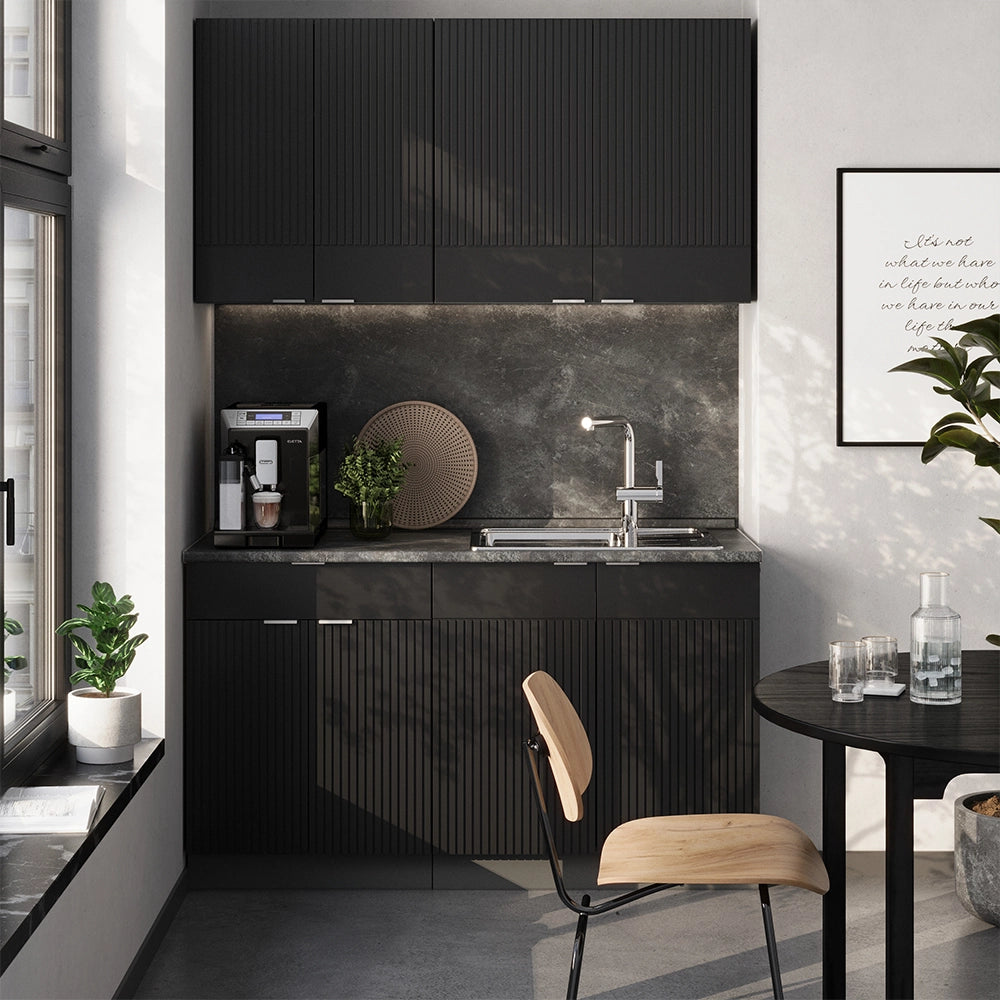 Cucina completa Fame-Line Nero rigato/Antracite 140 cm, PL Antracite Vicco