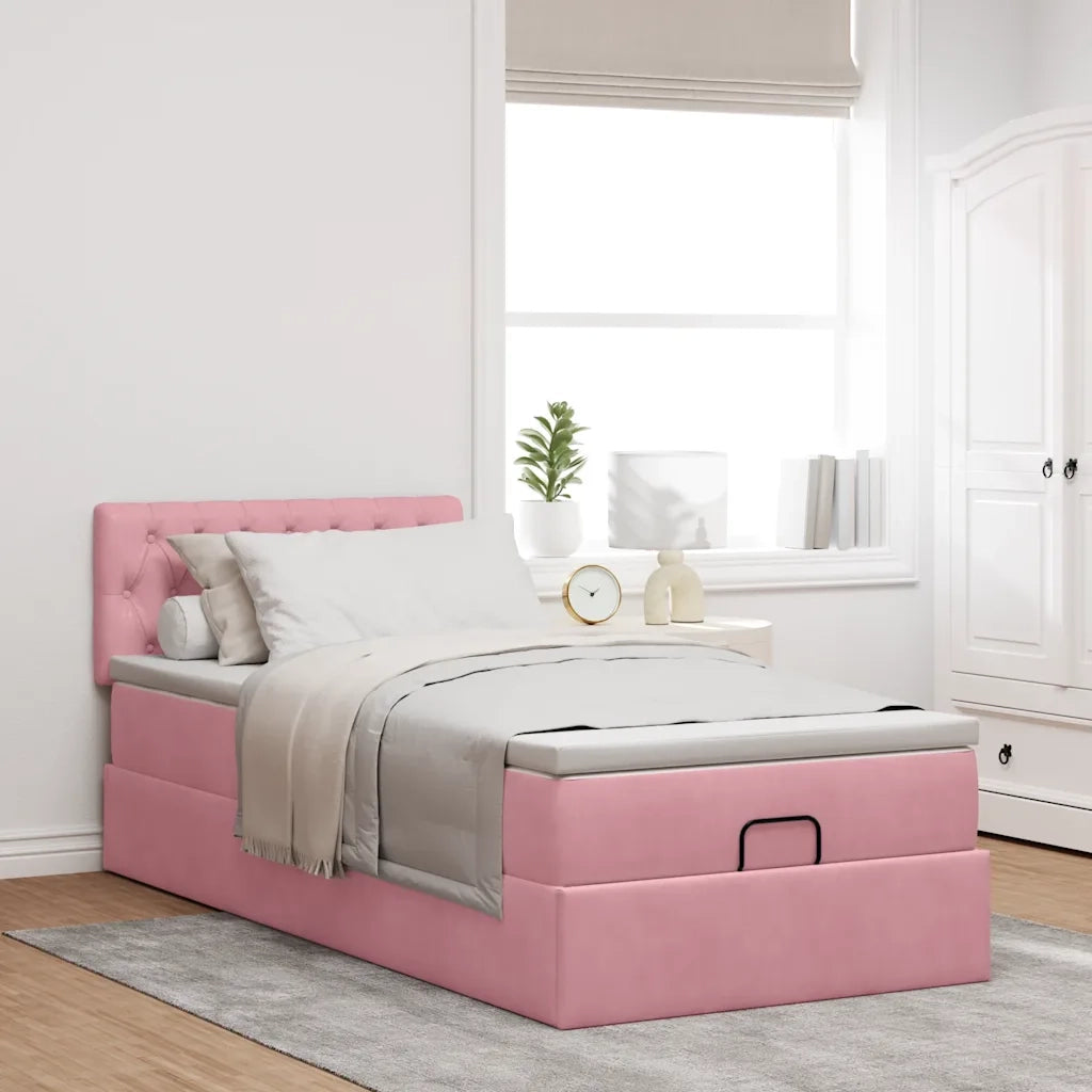 Struttura Letto Pouf con Materasso Rosa 80x200 cm Velluto 3311812