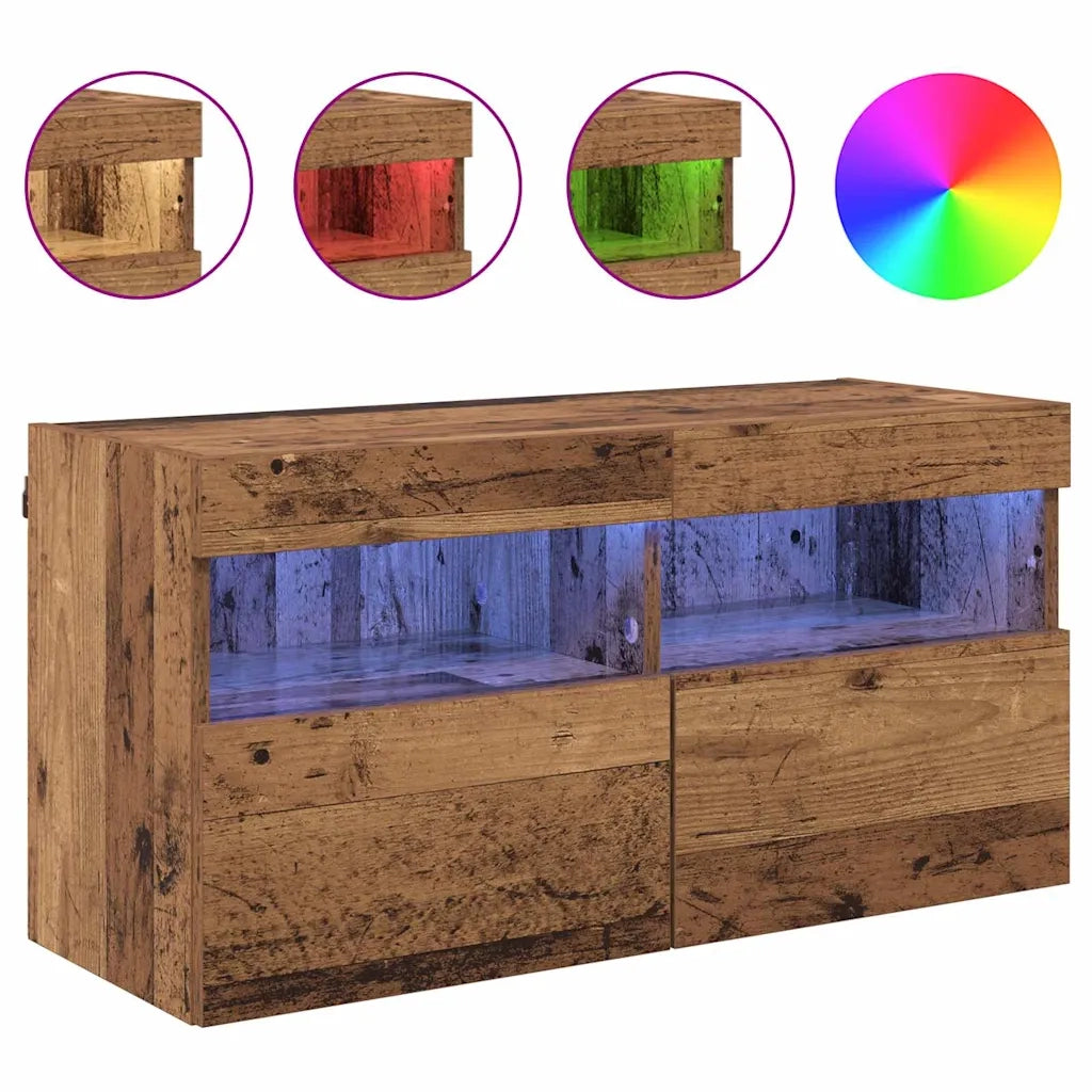 Mobile TV da parete con LED Legno vecchio 80 x 30 x 40 cm