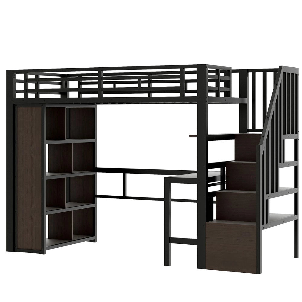 Letto a Soppalco con Scrivania e LED ¨C Xylo ¨C Struttura Metallo Nero 90x200