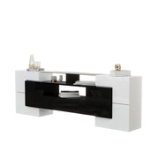 Mobile TV con 6 Ante; 2 Cassetti e LED; Bianco e Nero Lucido; 200¡Á35¡Á60 cm; in Pannello Truciolare