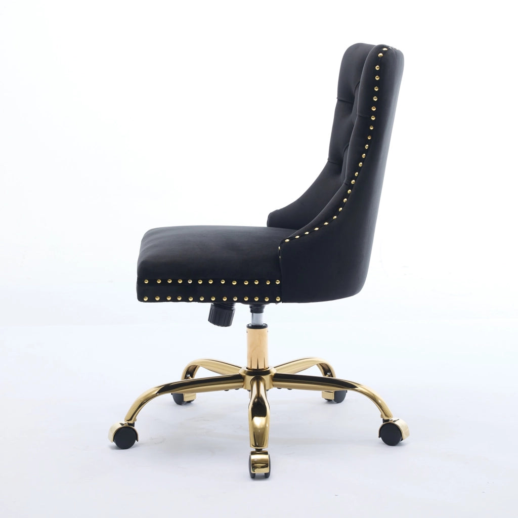 Poltrona da Ufficio Girevole Velluto ¨C MINIMAL ¨C Nero, Base Metallo Dorato, Regolabile