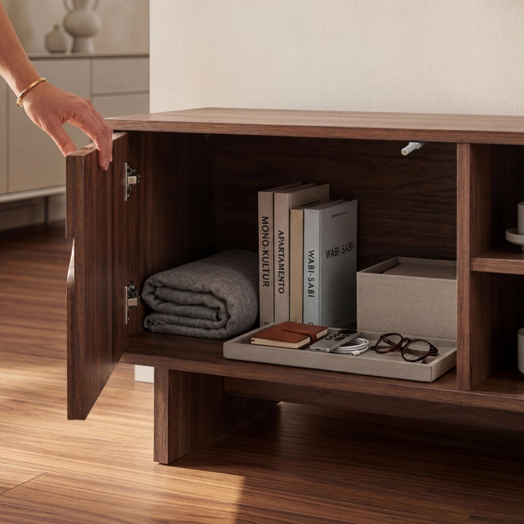 Mobile Porta TV Katanshumn con 2 Ante 150x39x45 cm - Effetto Noce [en.casa]