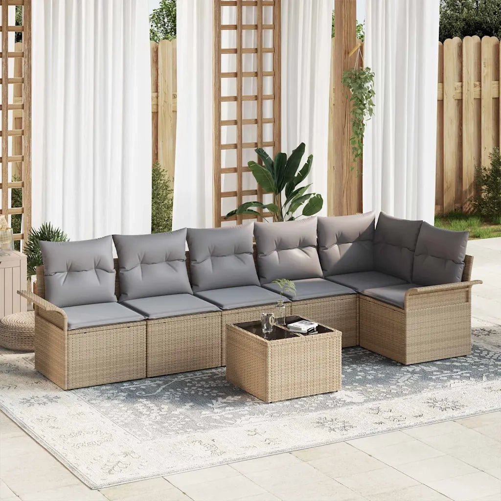 Set Divano da Giardino con cuscino 7 pcs Beige polyrattan 3345390