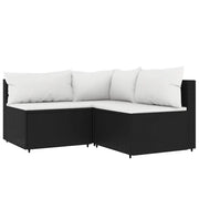 Set Divani da Giardino 3 pz | Set Salotto da Giardino con Cuscini Nero in Polyrattan