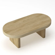 Tavolino Da Caffè Ovale con Base Scanalata; Finitura Legno Naturale; Stile Mid-Century Modern; in MDF; 120×60×41;5 cm