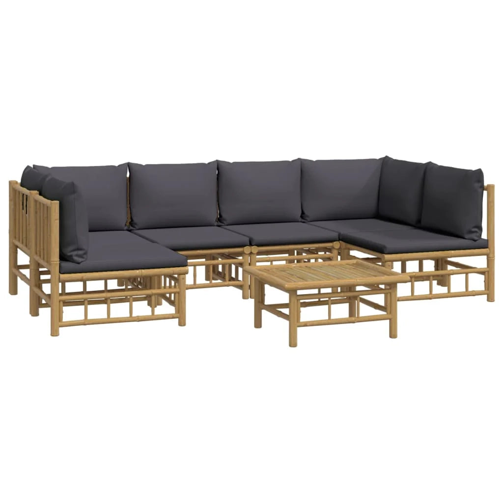 Set di mobili da giardino per esterni 7 pezzi con cuscini in bambù grigio scuro 02_0017195