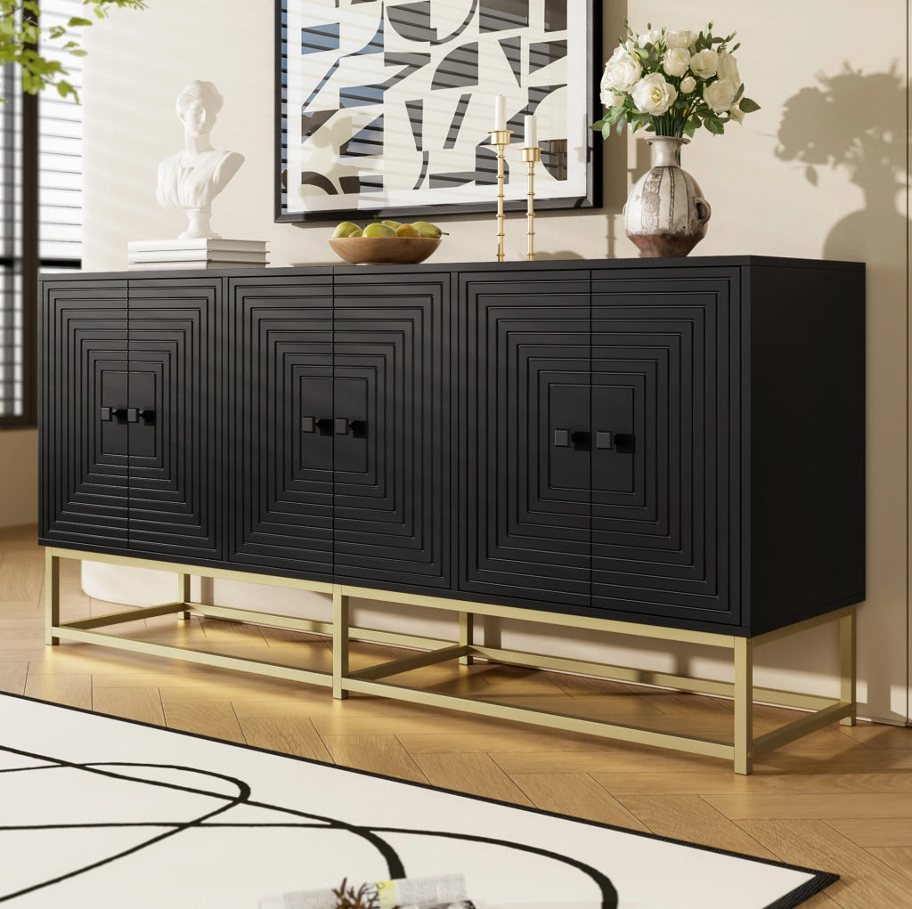Credenza contenitore nera opaca a 3 scomparti, 160 cm