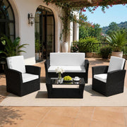 4-piece Garden Lounge Set With Cushions, Poly Rattan, Black