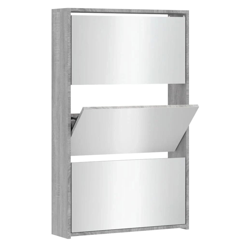 Scarpiera mobiletto portascarpe mobile per ingresso/corridoio/soggiorno con specchio 3 ripiani rovere Sonoma 63 x 17 x 102,5 cm grigio 02_0021884