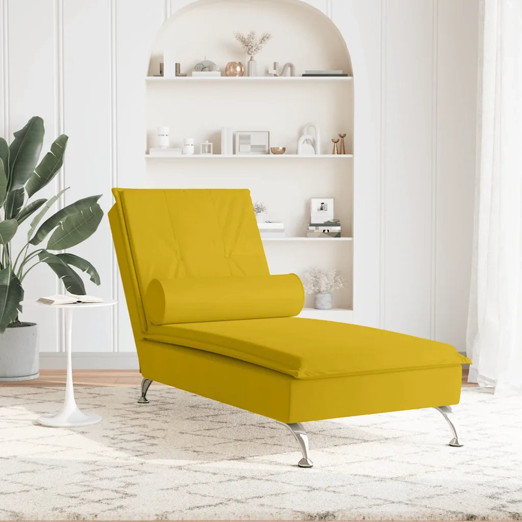 Chaise Longue Massaggi con Cuscino a Rullo Giallo in Velluto CFW6832829