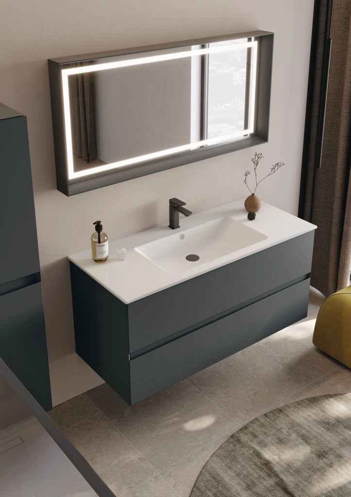 Set mobile lavabo con specchio (2 pezzi) "Nest 121 v2" - 121 x 51 x 55 cm - Antracite opaco