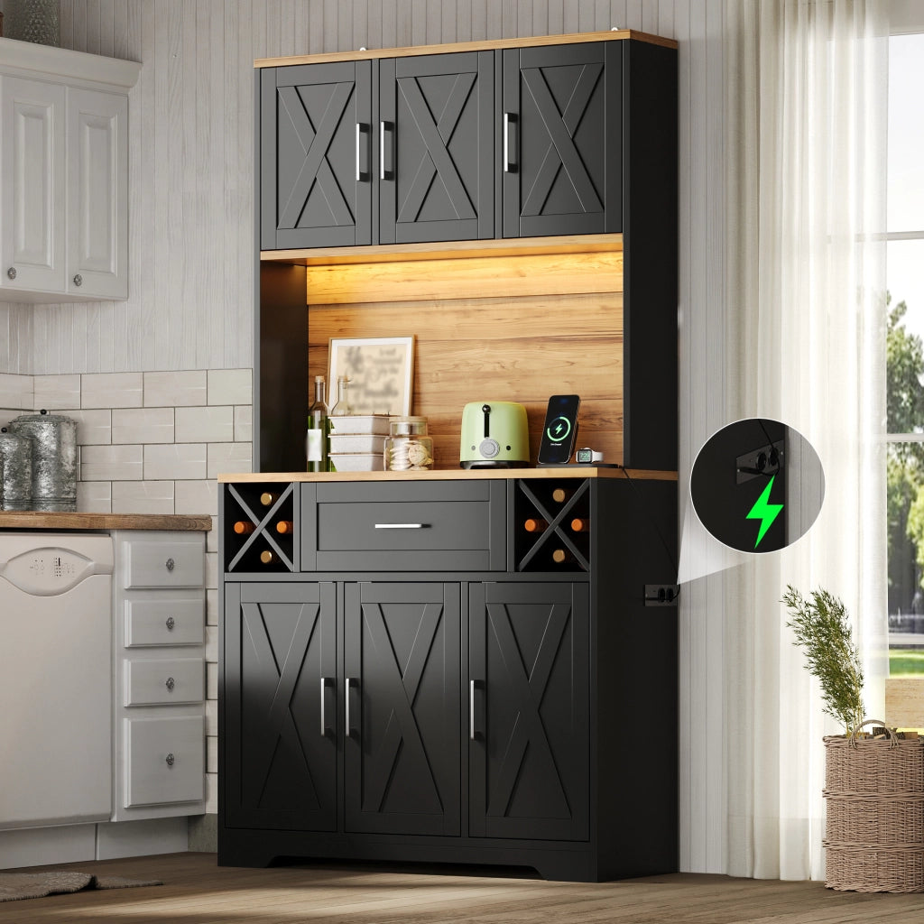 ARMADIO CUCINA Alto 105x40x180 cm Natural/Black con LED RGB
