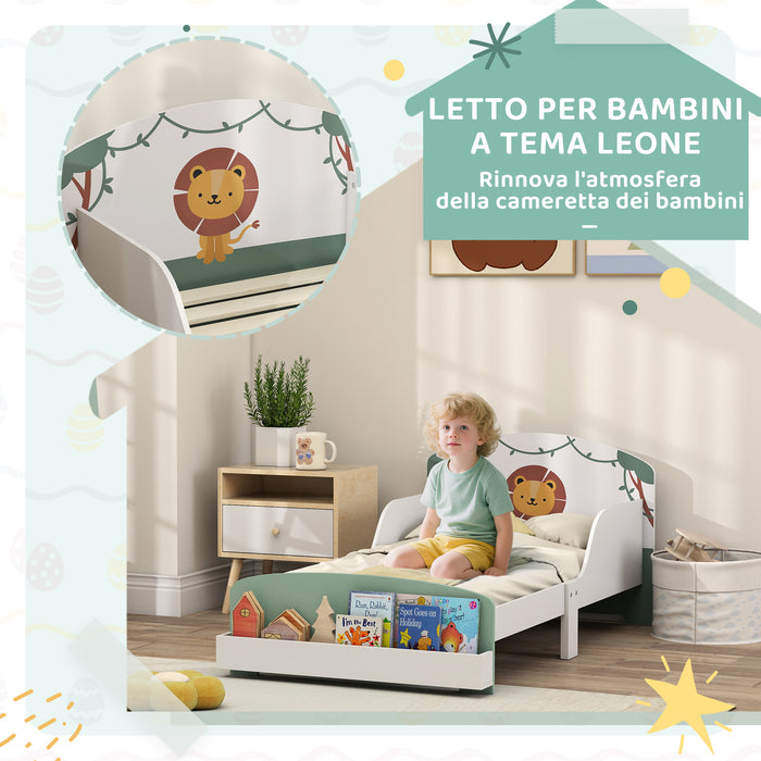 Letto Basso per Bambini 3-8 Anni 150x77x60 cm con Spazio Contenitore e Sponde Laterali in MDF Verde
