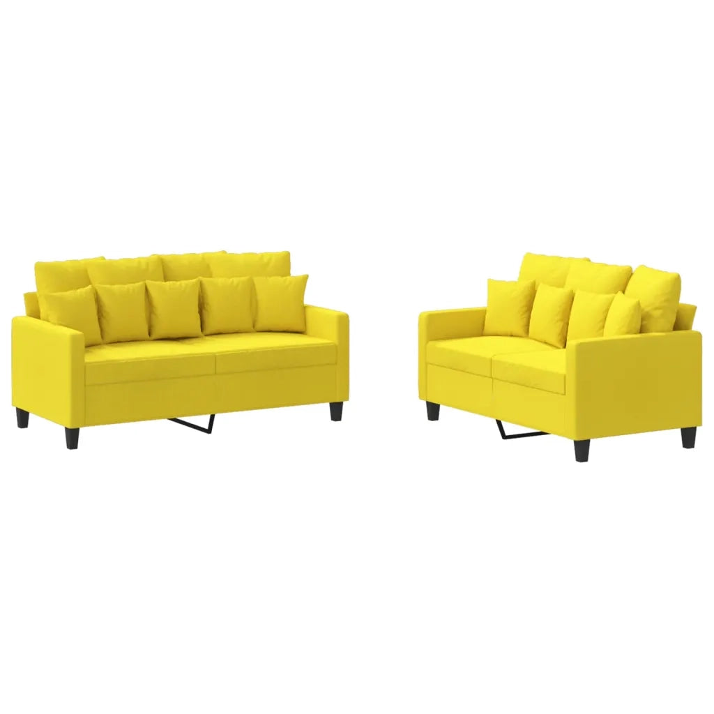 Set di Divani 2 pz con Cuscini Giallo Chiaro in Tessuto 3201653