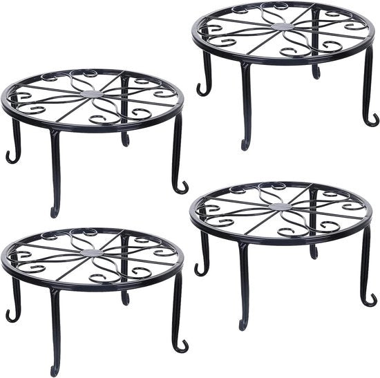 Set di 4 supporti per piante in metallo da 23 cm per vasi per piante, vasi per fiori, supporto per bottiglie e decorazione per tavola e pavimento: nero