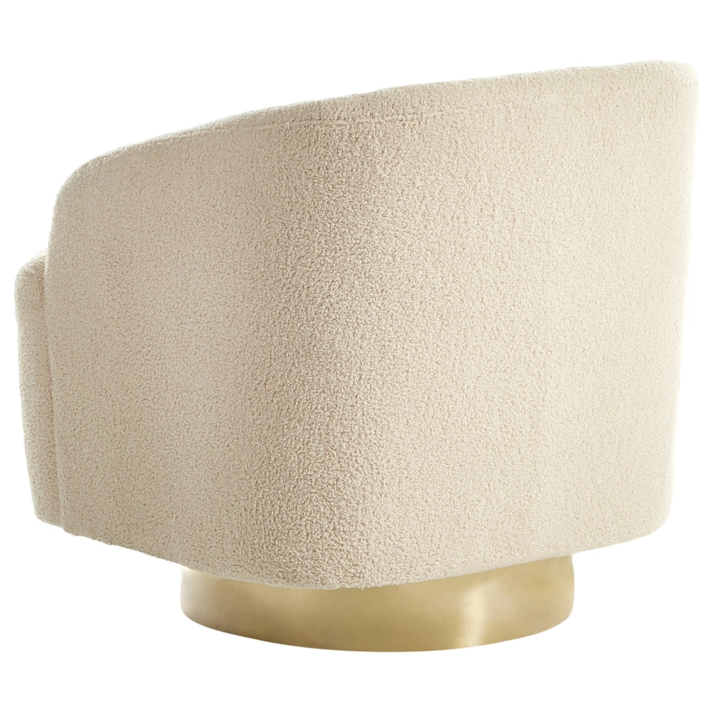 Poltrona in tessuto bouclè beige con base Girevole stile retrò glamour