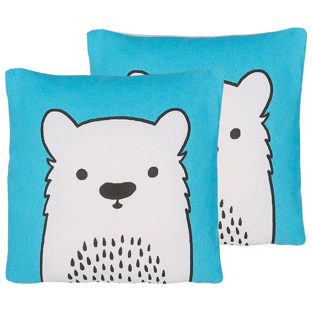Set di 2 cuscini per bambini Set di 2 cuscini immagine orso in tessuto blu con imbottitura morbida giocattolo per bambini