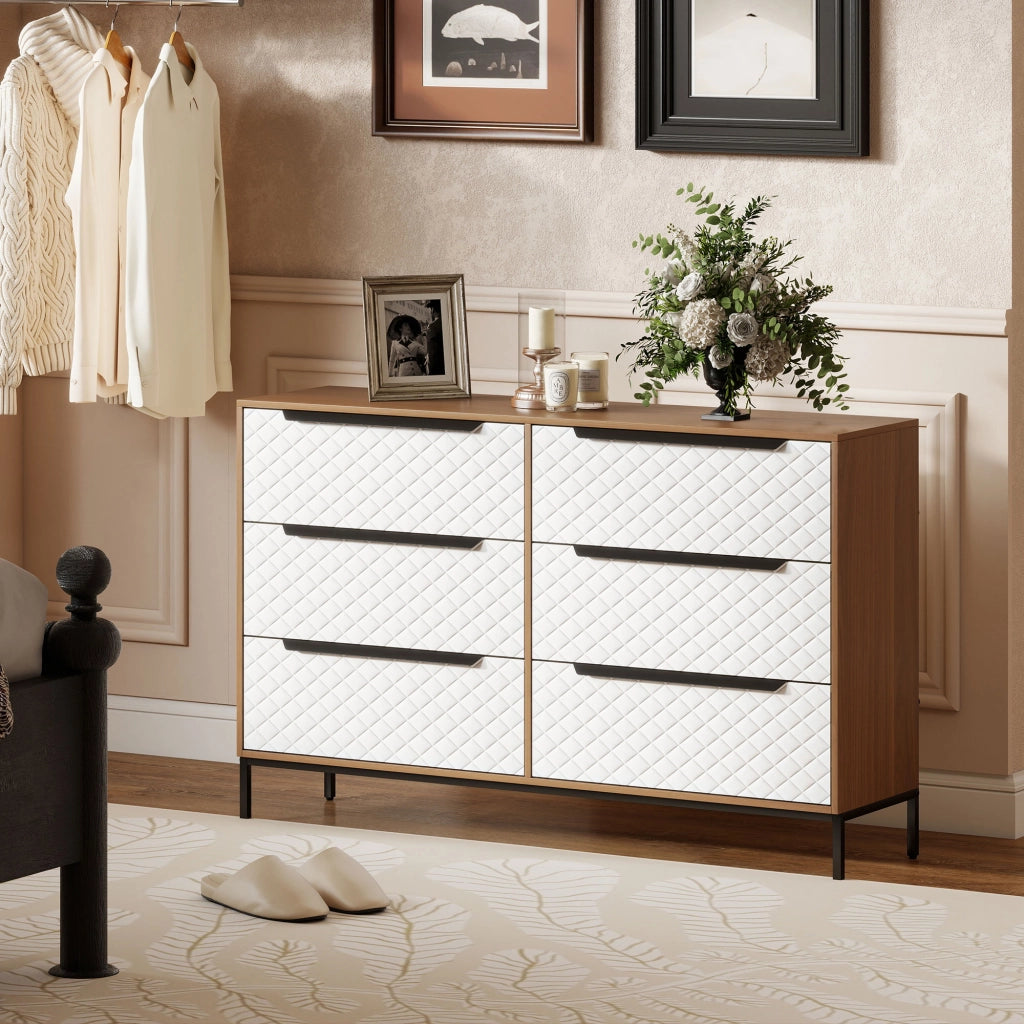 Cassettiera con 6 Cassetti in Tessuto ¨C Xylo ¨C Frontale Motivo Diamante Bianco Naturale
