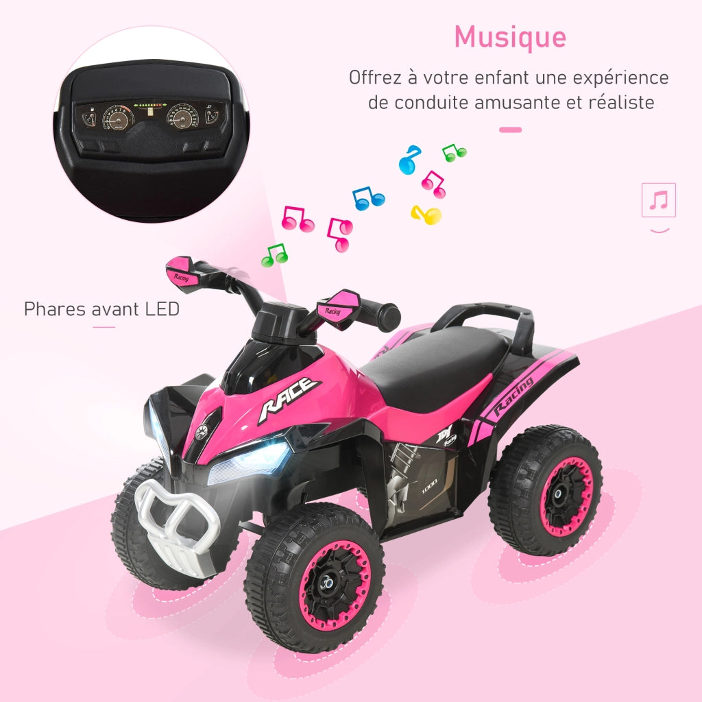 Quad cavalcabile per bambini 18-36 mesi ¨C Xylo ¨C con luci e suoni, rosa e nero, 67x38x44 cm