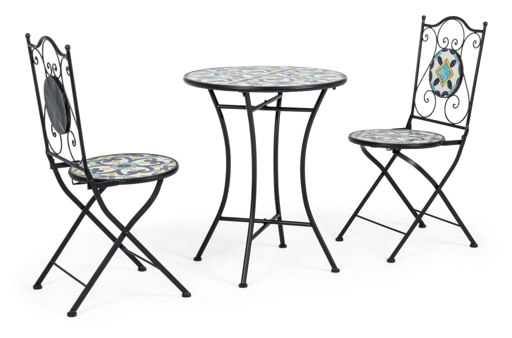 Set da Giardino Esterno Tavolino 2 Sedie Decori in Ceramica Positano Bizzotto