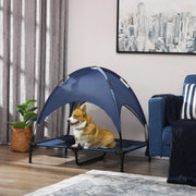 Lettino per cani rialzato con baldacchino in rete e Oxford in acciaio blu scuro 18 cm da terra pieghevole