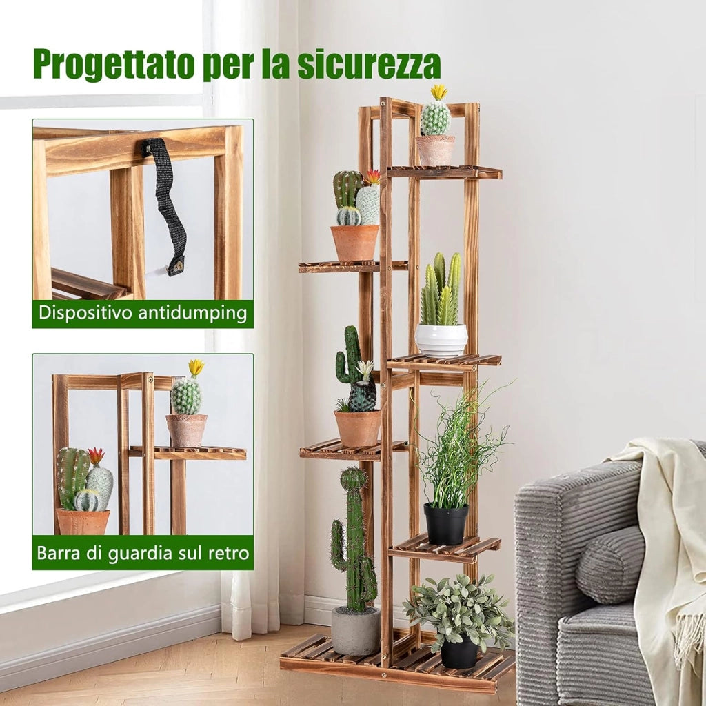 Porta Piante di Legno con 5/6 Livelli, Scaffale per Fiori, Scaffale Angolare per Piante, Scaffale Multiuso, Porta Fiori per Interno ed Esterno per Salone e Balcone (6 livelli)