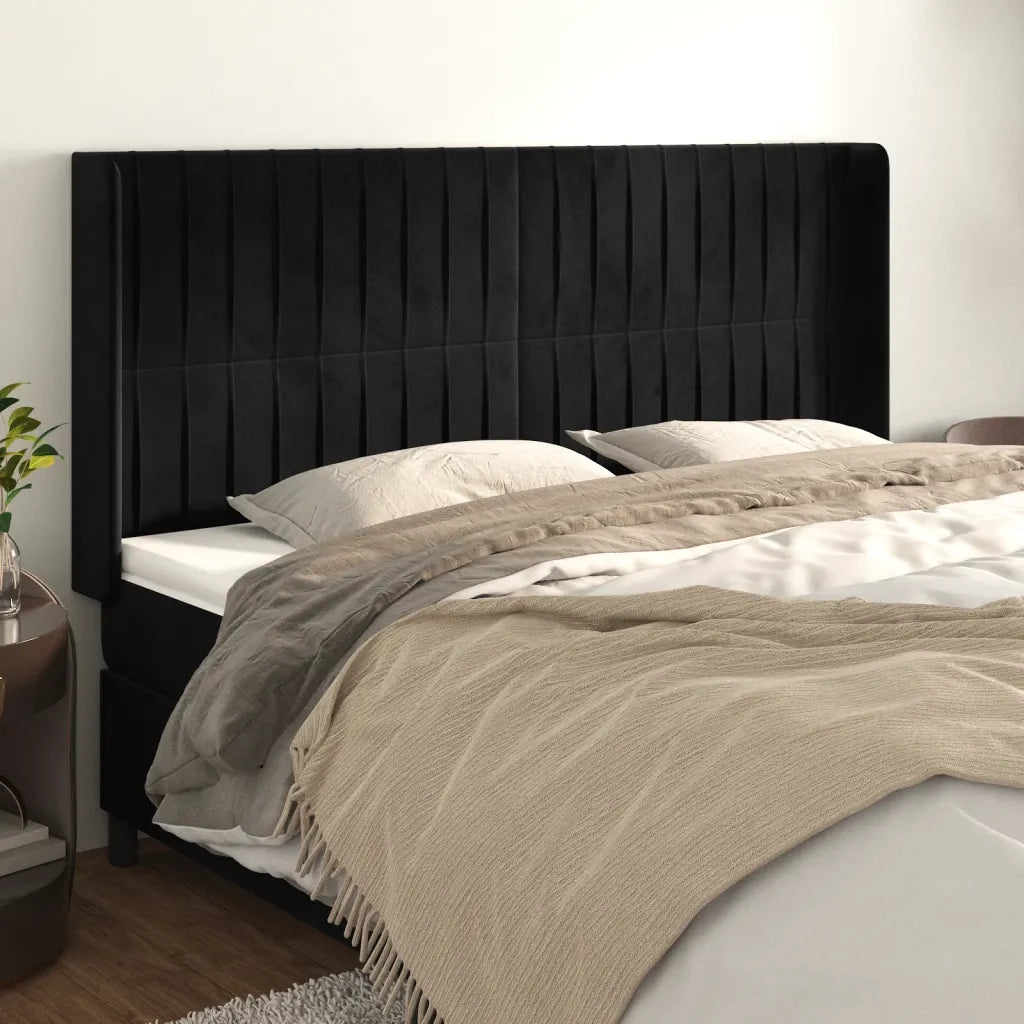Testiera ad Orecchio Nera 183x16x118/128 cm in Velluto 3119880