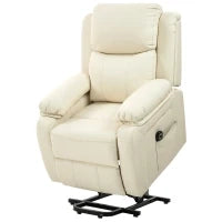 Poltrona Alzapersona Reclinabile a 160° con Poggiapiedi e Telecomando, in Pelle PU e Acciaio, 76x90x105 cm, Crema