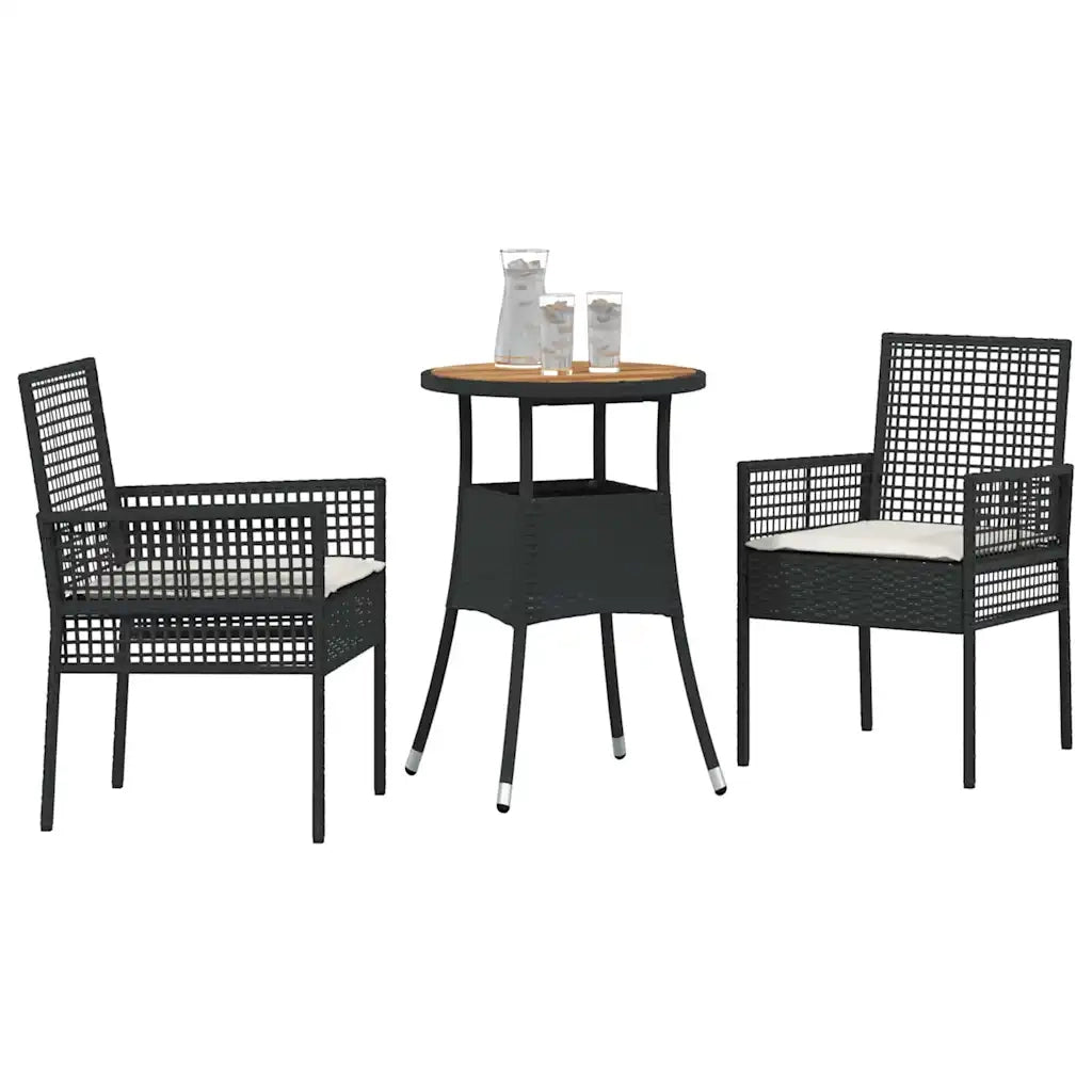 Set da Pranzo per Giardino 3 pz | Set Salotto da Giardino Nero polyrattan