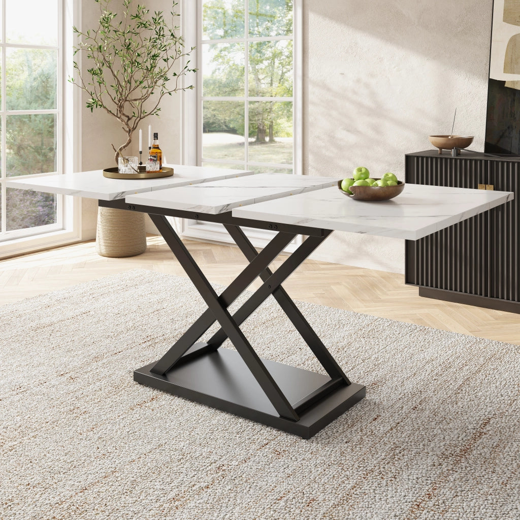Tavolo allungabile con piano in MDF e gambe in metallo incrociate per cucina e soggiorno bianco 120 × 80 × 75 cm