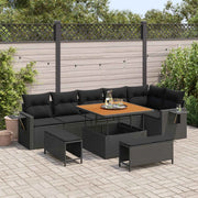 Set Divano da Giardino con cuscino 11 pcs Nero polyrattan