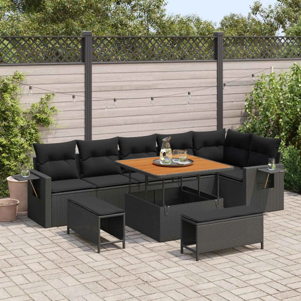 Set Divano da Giardino con cuscino 11 pcs Nero polyrattan