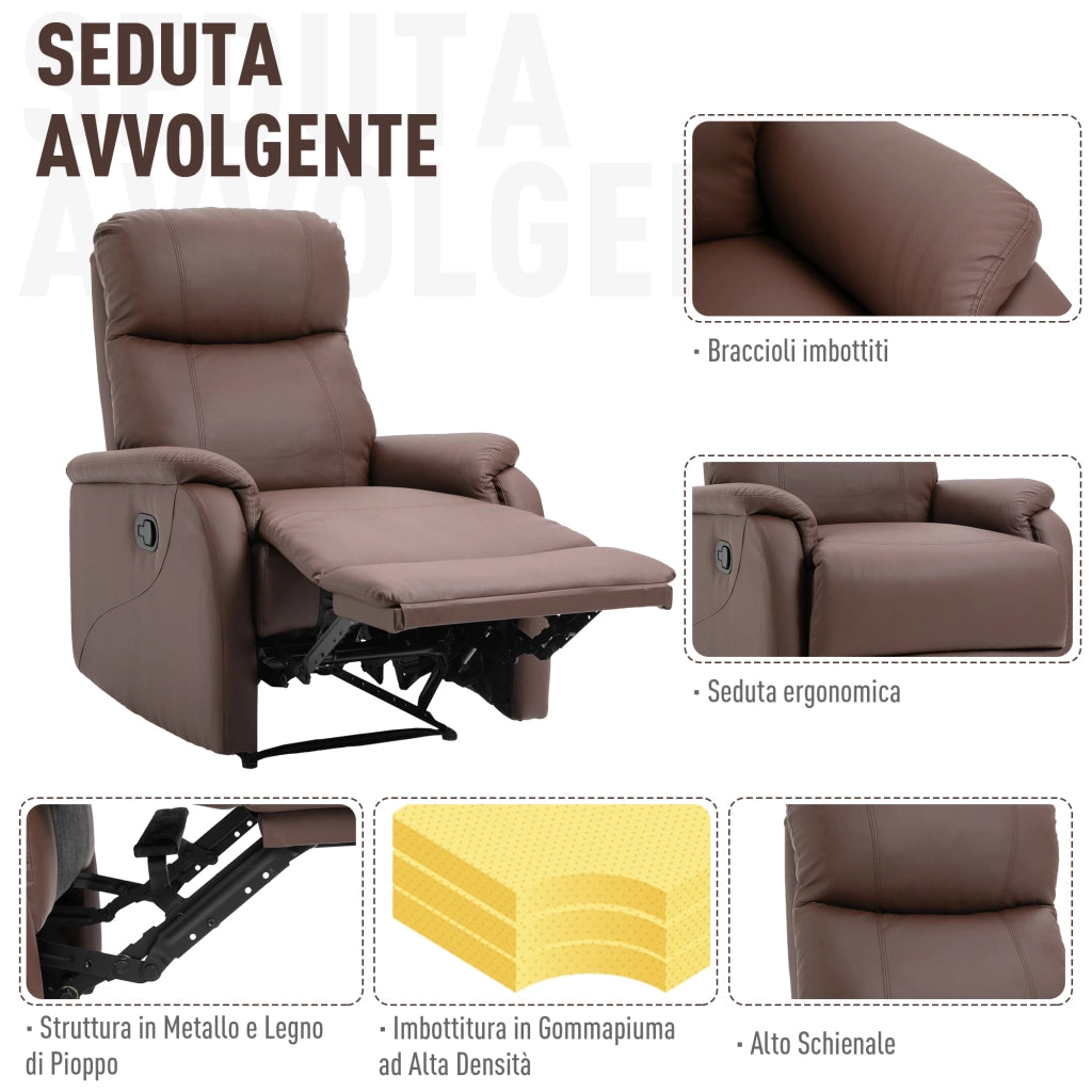 Poltrona Relax Reclinabile con Poggiapiedi ¨C Minimal ¨C Pelle PU Marrone 76x91x106cm