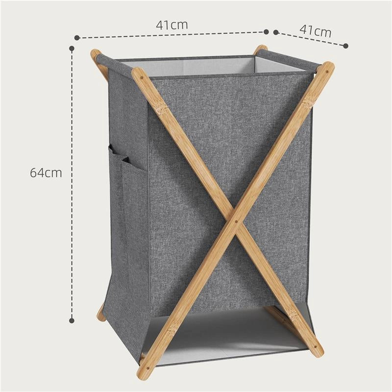 CESTO PORTABIANCHERIA PIEGHEVOLE 55L IN TESSUTO E TELAIO 41X41X64 CM IN BAMBÙ LEGNO E GRIGIO