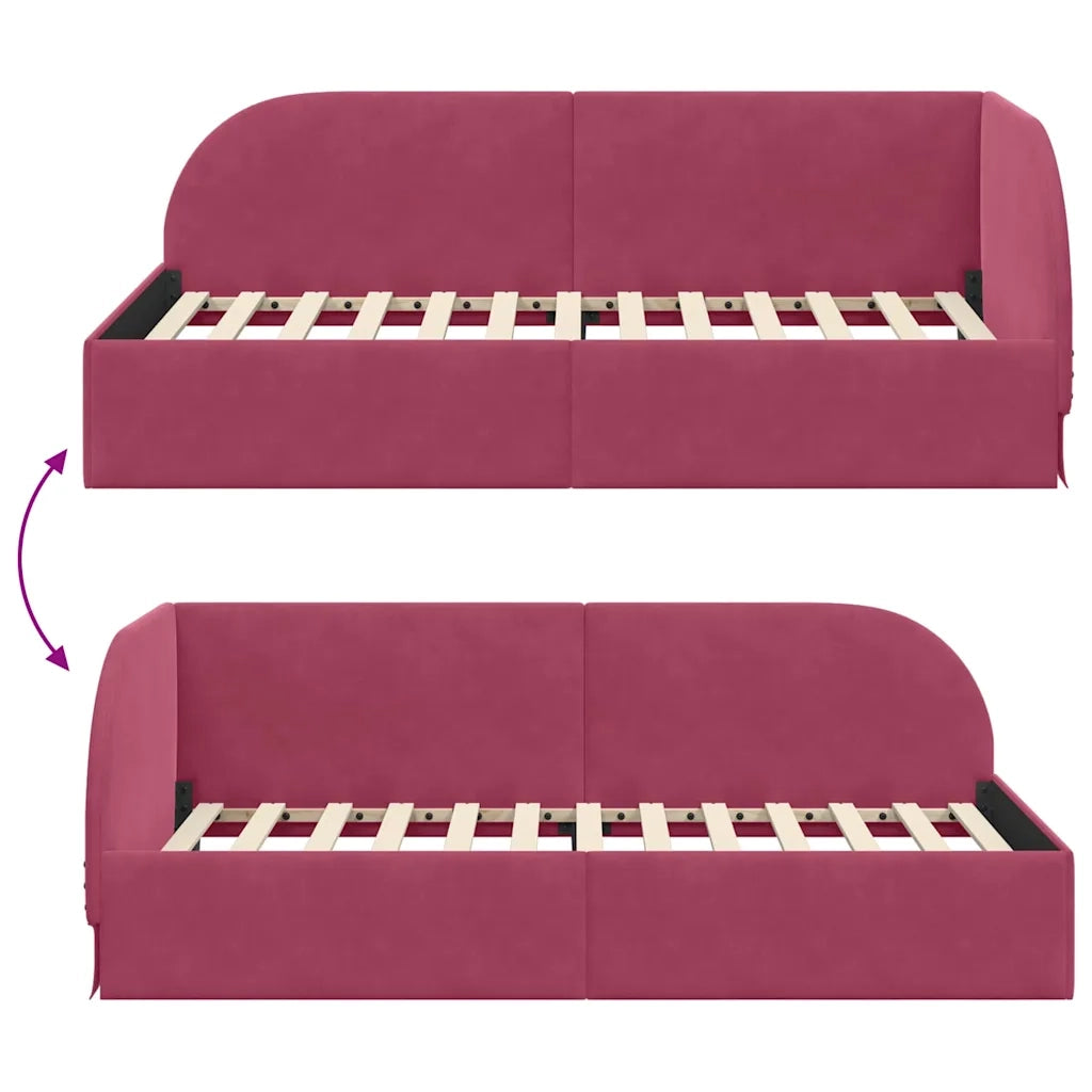 Cornice del letto ad angolo Rosso Vino 90 cm x 200 cm Velluto