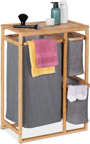 Cassettiera bagno con lavatrice a bambù - 3 cassetti - 70 x 50 x 305 cm - Scatola lavatrice naturale/grigia