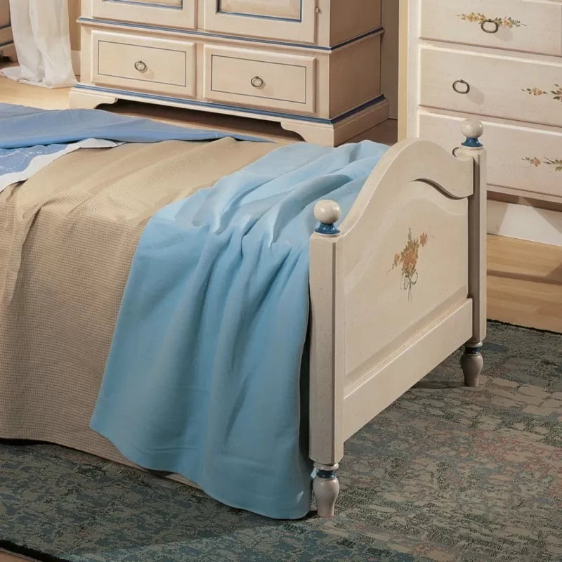 Letto sagomato singolo  bianco filo blu in legno 99x212x112 (1324) - Mobili 2G