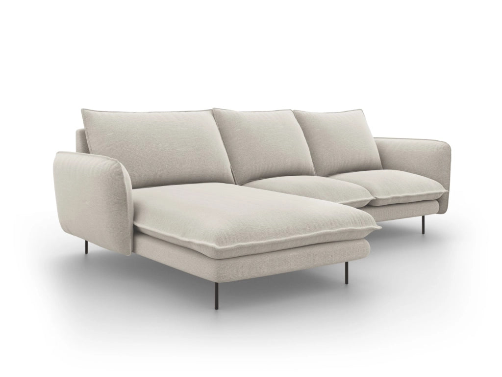 Cosmopolitan Design - Divano angolare sinistro "Vienna" 5 posti in tessuto strutturato beige chiaro 