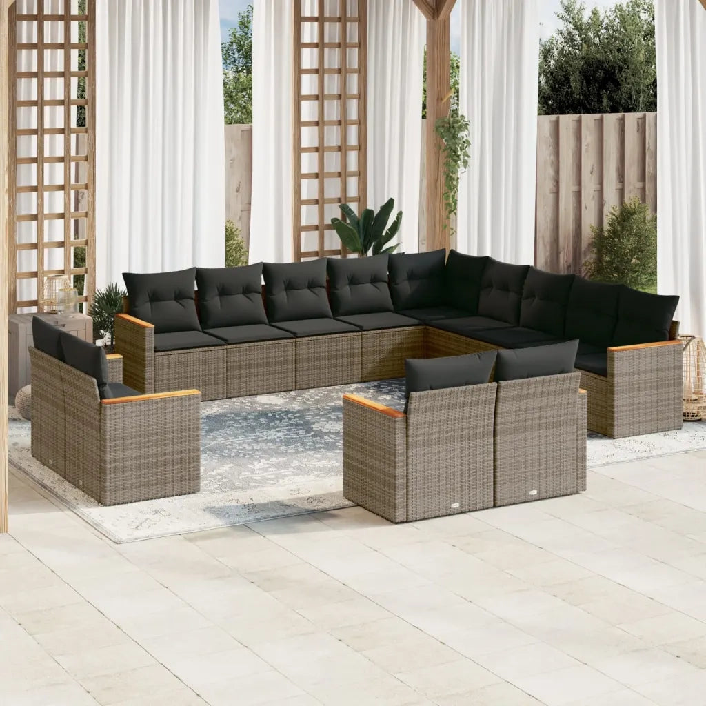 Set Divani da Giardino 13 pz con Cuscini Grigio in Polyrattan 3226529