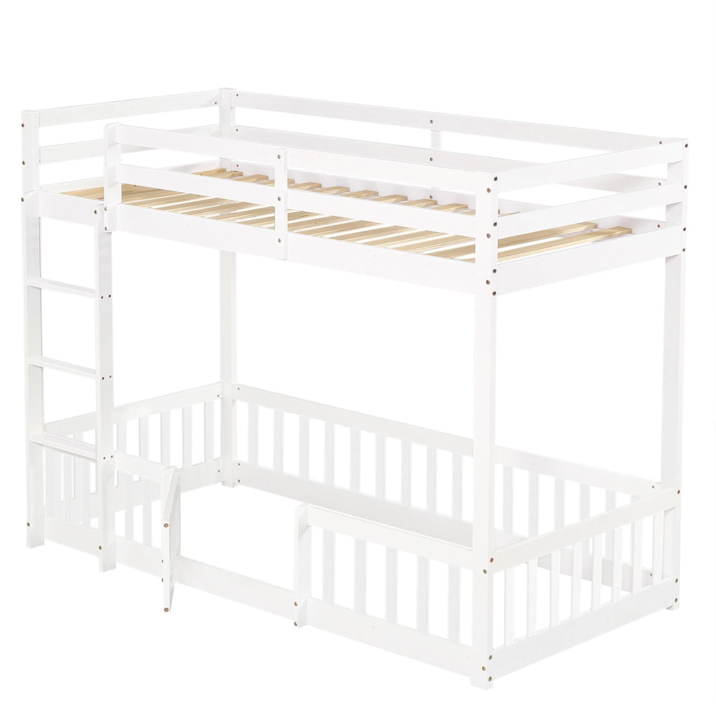 Letto a castello 90x200 cm con scala ad angolo e spazio inferiore libero in legno bianco